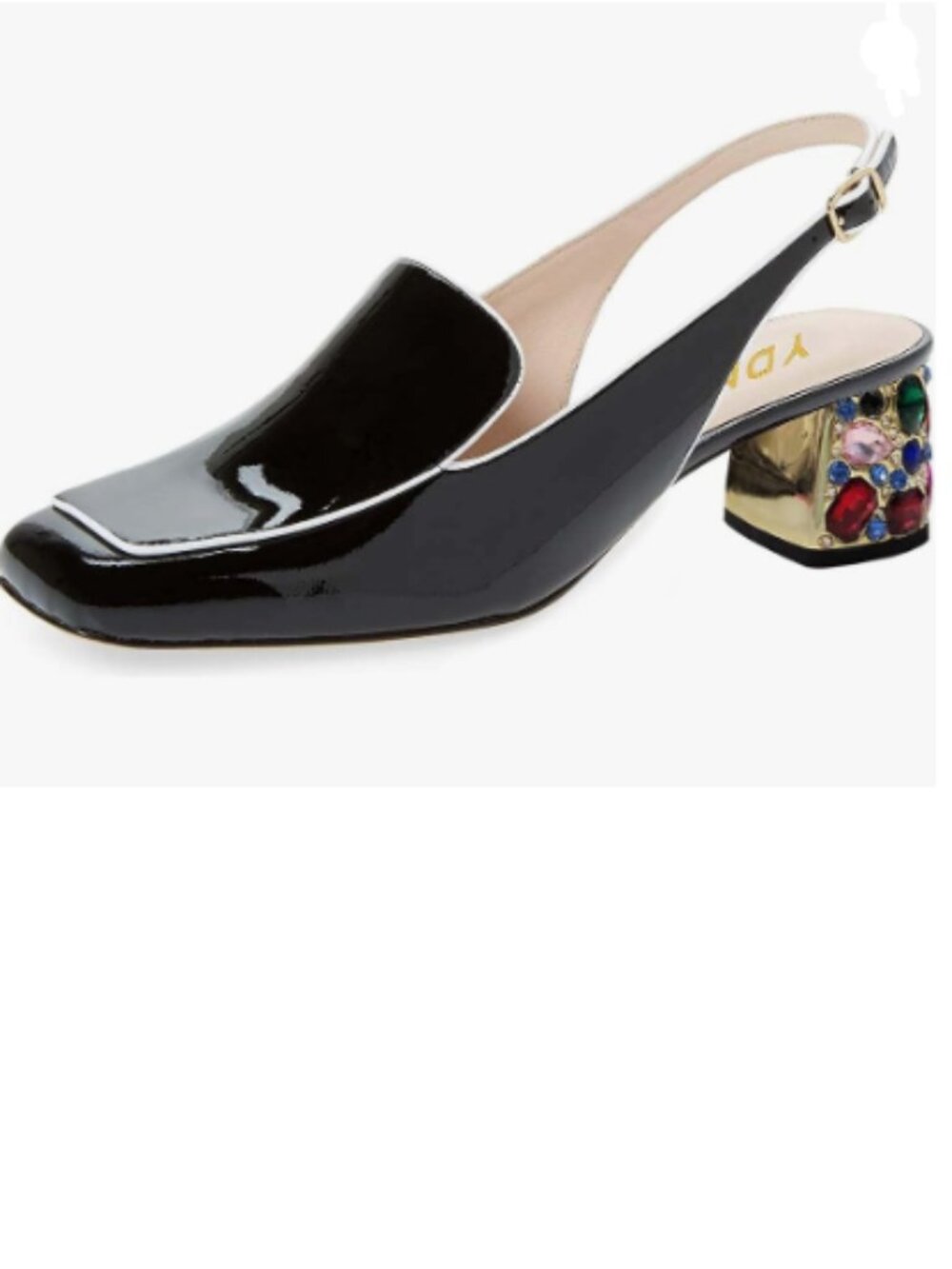 YDN Black Pumps Colorful Rhinestone Block Low Heels  Square Toe Formal Shoe
